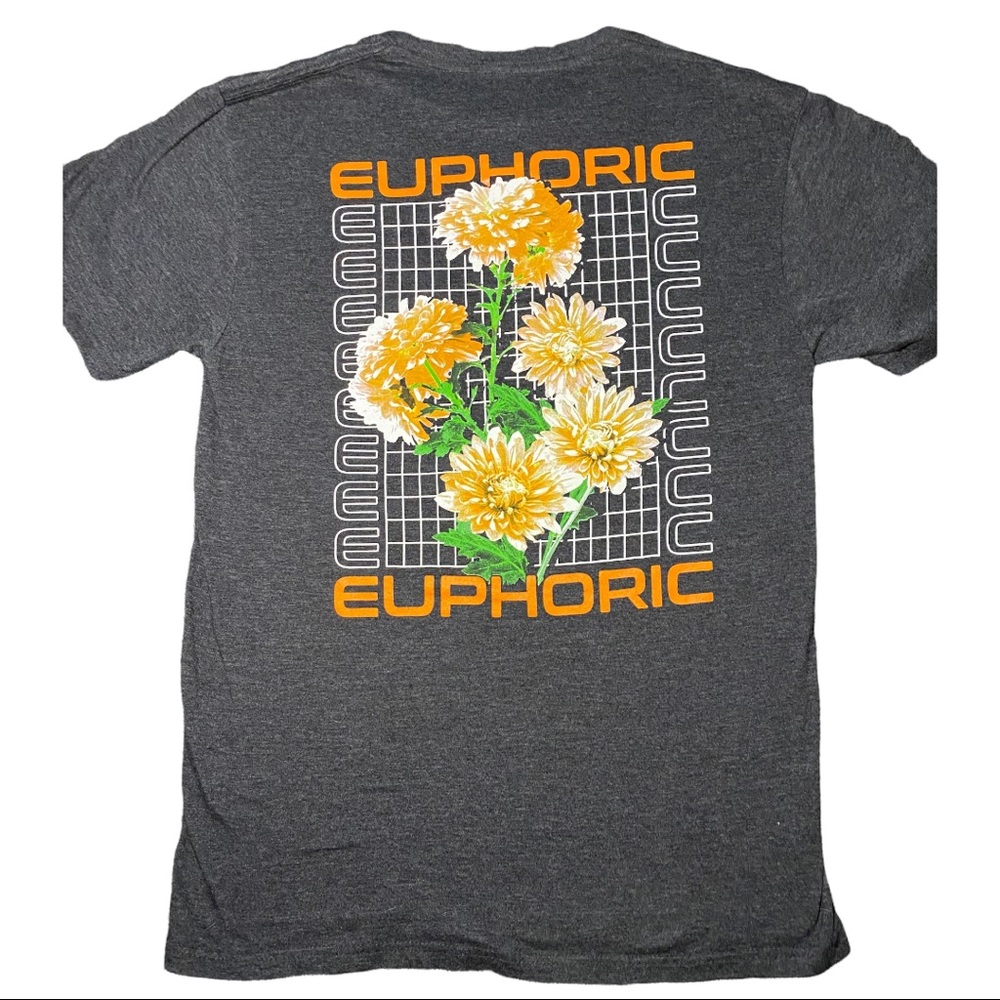 Gray Graphic T-Shirt - “Euphoric” Orange Flowers